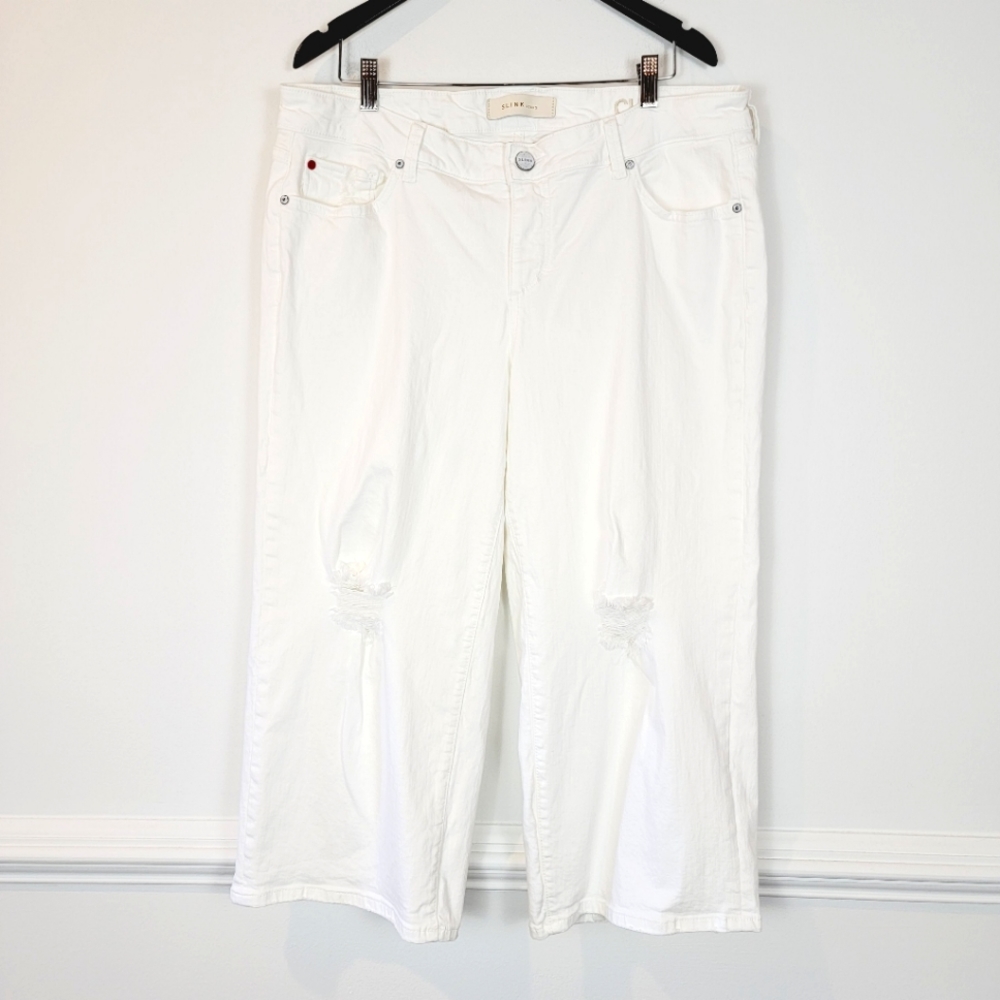 SLINK White Straight Leg Distressed Capri Jeans Cropped Size 18 Curvy a0711